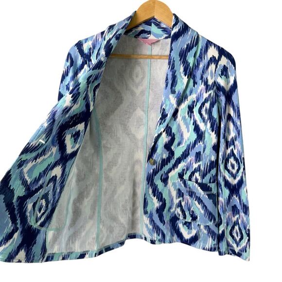 Lilly Pulitzer Mindy Shawl Collar‎ Cardigan Blazer in Blue Swish Print, Size XS - Picture 9 of 11